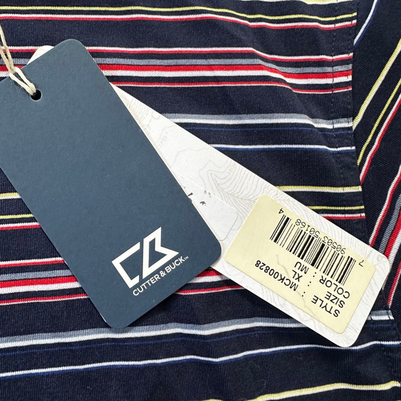 Men's Cutter & Buck Navy Striped Polo Shirt XL - Picture 5 of 13